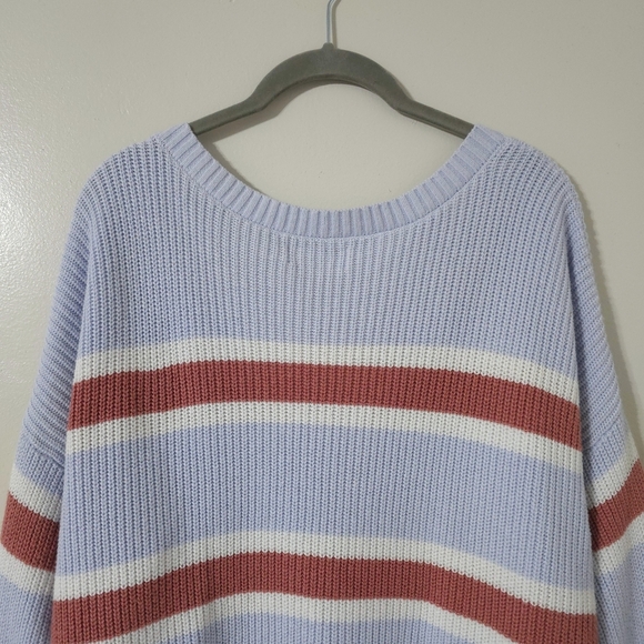 HOLLISTER Preppy Oversized Chunky Knit Striped V-Neck Pullover Sweater, Size L - Picture 11 of 13